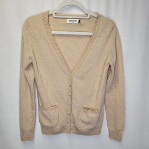 Homespun Women's Small Cardigan Sweater Cashmere Tan Vneck Pockets